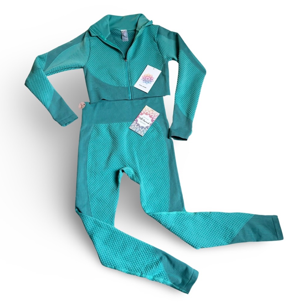 Bella Movement Women’s Long Sleeve Jacket & Leggings Teal Set 2 Pieces Medium
